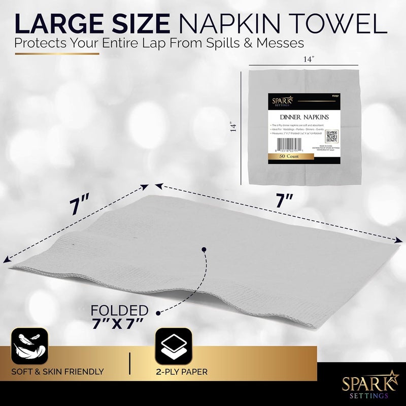 Amcrate Cocktail Napkins Disposable, Silver Beverage Napkins Soft and Absorbent Paper Napkins for Dinner, Party, Wedding, Or Every Day Use, 7” x 7” 2 Ply Party Napkins, Pack of 40 - By - Image 3